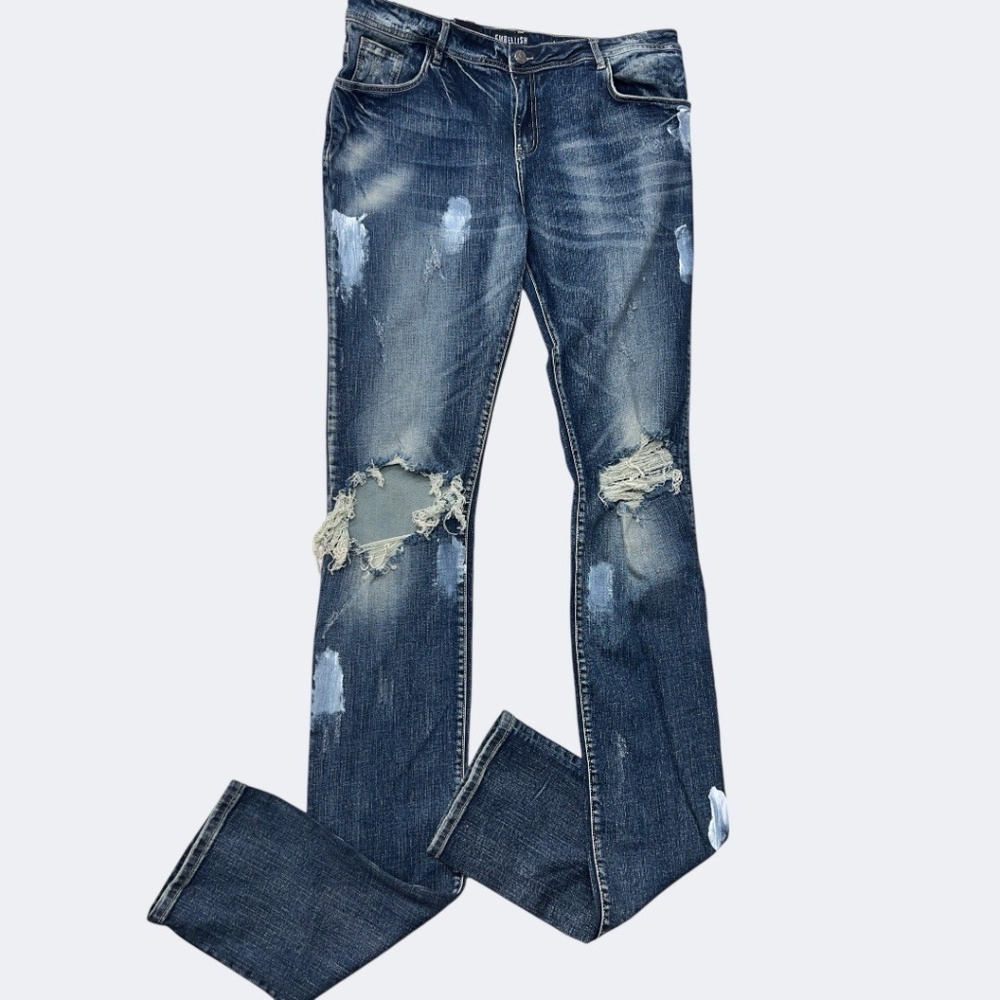Embellish New York City Men 40 Blue Stack‎ Jeans Distressed Knee Rip Streetwear